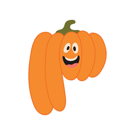Cute Halloween alphabet letter P pumpkin character. Funny kids decorative lettering. for t-shirt, nursery decoration, baby shower, greeting card, invitation, scrapbooking. Vector stock illustration.のイラスト素材