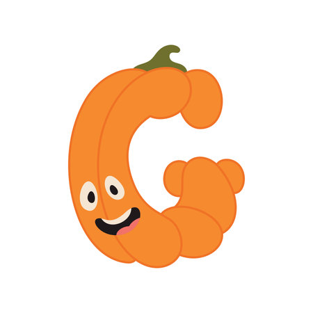 Cute Halloween alphabet letter G pumpkin character. Funny kids decorative lettering. for t-shirt, nursery decoration, baby shower, greeting card, invitation, scrapbooking. Vector stock illustrationのイラスト素材