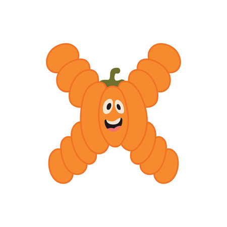 Cute Halloween alphabet letter X pumpkin character. Funny kids decorative lettering. for t-shirt, nursery decoration, baby shower, greeting card, invitation, scrapbooking. Vector stock illustrationのイラスト素材