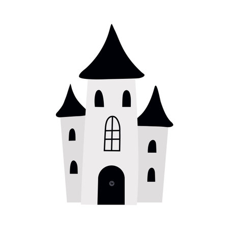 Cute halloween house. Spooky horror design decoration for Halloween party. Spooky background for October party and invitations. Flat vector stock illustrationのイラスト素材