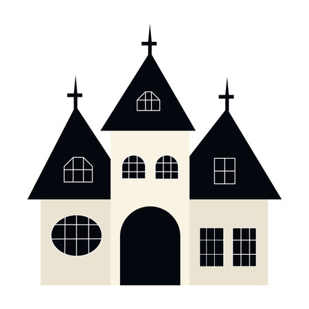 Cute halloween house. Spooky horror design decoration for Halloween party. Spooky background for October party and invitations. Flat vector stock illustrationのイラスト素材