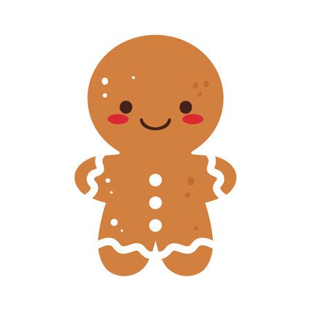Cute Christmas gingerbread man cookie. Xmas Decoration in cartoon style. Winter holiday element. Vector illustration.のイラスト素材
