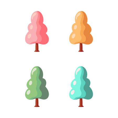 Cute colorful winter trees. Xmas Decoration in cartoon style. Winter holiday element. Vector illustration.のイラスト素材