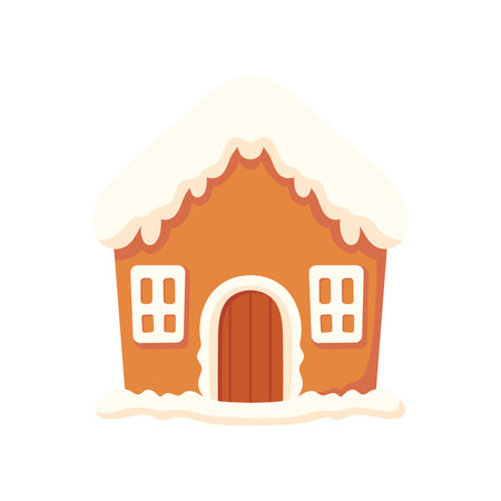 Cute Christmas gingerbread house. Xmas Decoration in cartoon style. Winter holiday element. Vector illustration.のイラスト素材