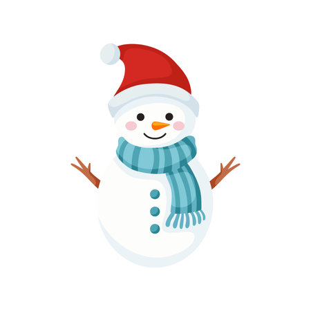 Cute Christmas snowman in hat. Xmas Decoration in cartoon style. Winter holiday element. Vector illustration.のイラスト素材