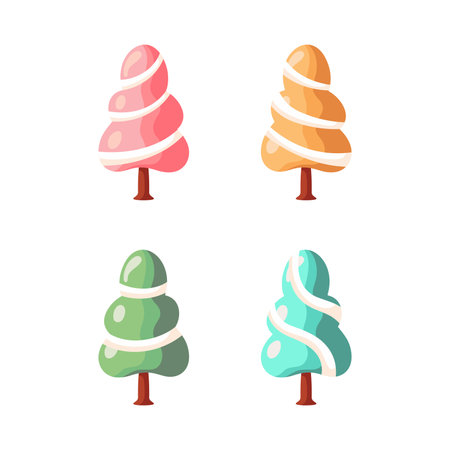 Cute colorful winter trees. Xmas Decoration in cartoon style. Winter holiday element. Vector illustration.のイラスト素材