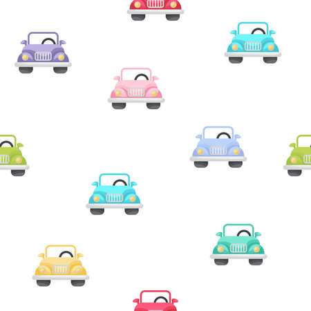 Cute children's seamless pattern with cars. Creative kids texture for fabric, wrapping, textile, wallpaper, apparel. Vector illustration.のイラスト素材