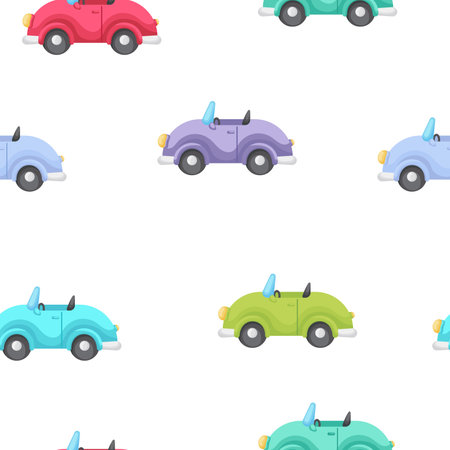 Cute children's seamless pattern with cars. Creative kids texture for fabric, wrapping, textile, wallpaper, apparel. Vector illustration.のイラスト素材