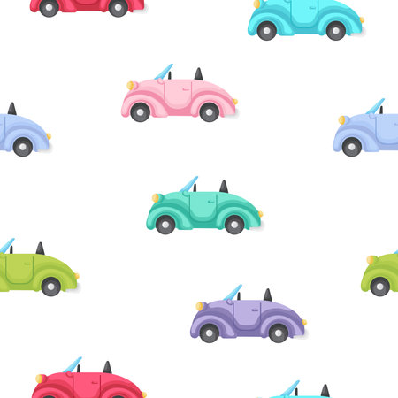 Cute children's seamless pattern with cars. Creative kids texture for fabric, wrapping, textile, wallpaper, apparel. Vector illustration.のイラスト素材
