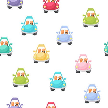 Cute children's seamless pattern with cars. Creative kids texture for fabric, wrapping, textile, wallpaper, apparel. Vector illustration.のイラスト素材
