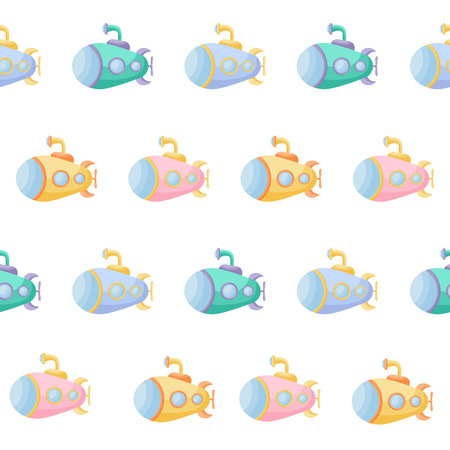 Cute children's seamless pattern with submarines. Creative kids texture for fabric, wrapping, textile, wallpaper, apparel. Vector illustration.のイラスト素材