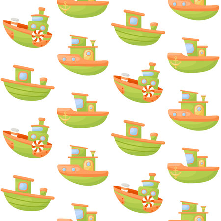 Cute children's seamless pattern with boats. Creative kids texture for fabric, wrapping, textile, wallpaper, apparel. Vector illustration.のイラスト素材