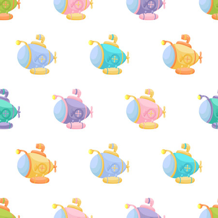 Cute children's seamless pattern with submarines. Creative kids texture for fabric, wrapping, textile, wallpaper, apparel. Vector illustration.のイラスト素材