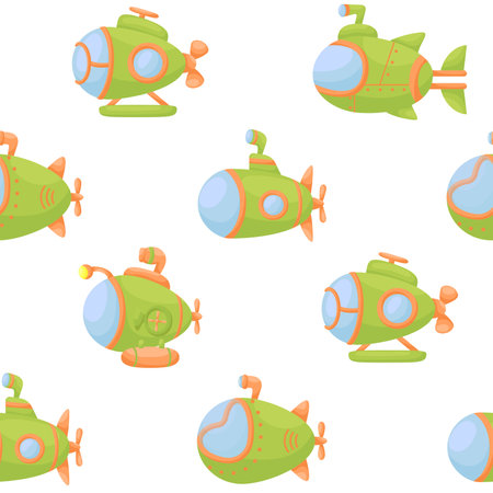 Cute children's seamless pattern with submarines. Creative kids texture for fabric, wrapping, textile, wallpaper, apparel. Vector illustration.のイラスト素材