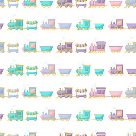 Cute children's seamless pattern with trains. Creative kids texture for fabric, wrapping, textile, wallpaper, apparel. Vector illustration.のイラスト素材