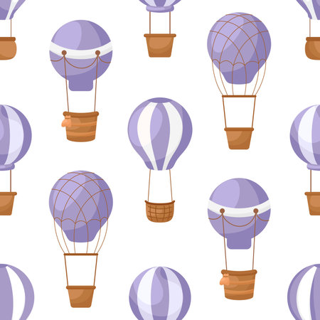 Cute childrens seamless pattern with violet hot air balloons. Creative kids texture for fabric, wrapping, textile, wallpaper, apparel. Vector illustrationのイラスト素材