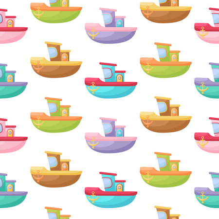 Cute childrens seamless pattern with boats. Creative kids texture for fabric, wrapping, textile, wallpaper, apparel. Vector illustrationのイラスト素材