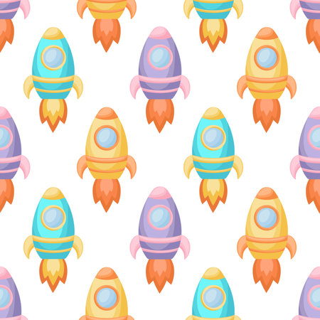 Cute childrens seamless pattern with rockets. Creative kids texture for fabric, wrapping, textile, wallpaper, apparel. Vector illustrationのイラスト素材