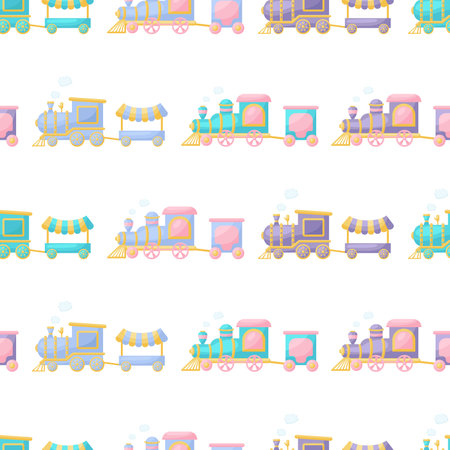 Cute childrens seamless pattern with trains. Creative kids texture for fabric, wrapping, textile, wallpaper, apparel. Vector illustrationのイラスト素材