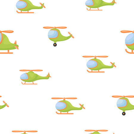 Cute children's seamless pattern with green hellicopters. Creative kids texture for fabric, wrapping, textile, wallpaper, apparel. Vector illustration.のイラスト素材