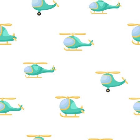 Cute children's seamless pattern with green hellicopters. Creative kids texture for fabric, wrapping, textile, wallpaper, apparel. Vector illustration.のイラスト素材
