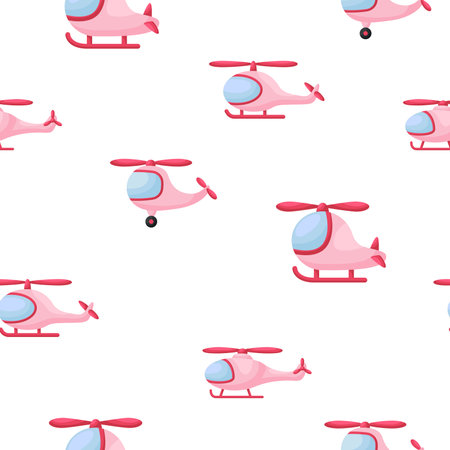 Cute children's seamless pattern with pink hellicopters. Creative kids texture for fabric, wrapping, textile, wallpaper, apparel. Vector illustration.のイラスト素材