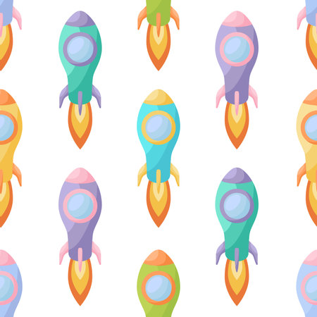 Cute children's seamless pattern with rockets. Creative kids texture for fabric, wrapping, textile, wallpaper, apparel. Vector illustration.のイラスト素材