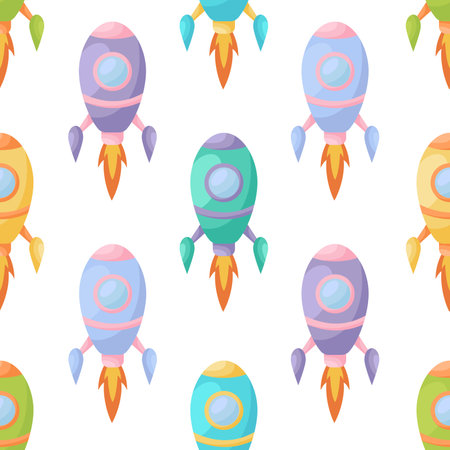 Cute children's seamless pattern with rockets. Creative kids texture for fabric, wrapping, textile, wallpaper, apparel. Vector illustration.のイラスト素材