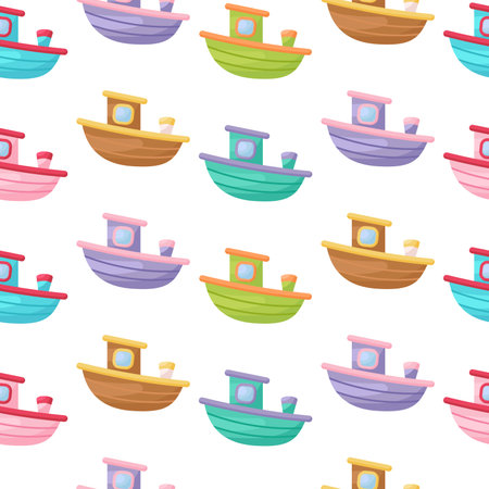 Cute children's seamless pattern with boats. Creative kids texture for fabric, wrapping, textile, wallpaper, apparel. Vector illustration.のイラスト素材