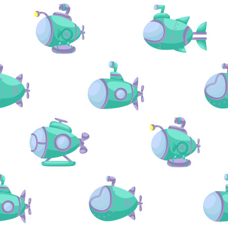 Cute children's seamless pattern with submarines. Creative kids texture for fabric, wrapping, textile, wallpaper, apparel. Vector illustration.のイラスト素材