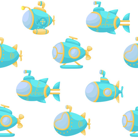 Cute childrens seamless pattern with submarines. Creative kids texture for fabric, wrapping, textile, wallpaper, apparel. Vector illustrationのイラスト素材