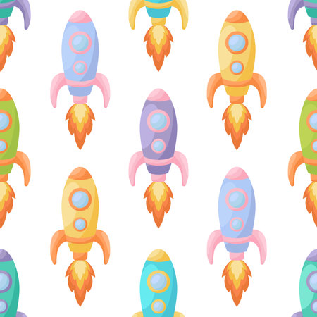 Cute childrens seamless pattern with rockets. Creative kids texture for fabric, wrapping, textile, wallpaper, apparel. Vector illustrationのイラスト素材