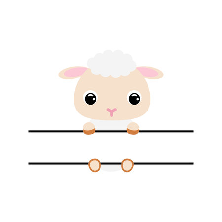 Cute sheep split monogram. Funny cartoon character for shirt, scrapbooking, greeting cards, baby shower, invitation. Bright colored childish stock vector illustrationのイラスト素材