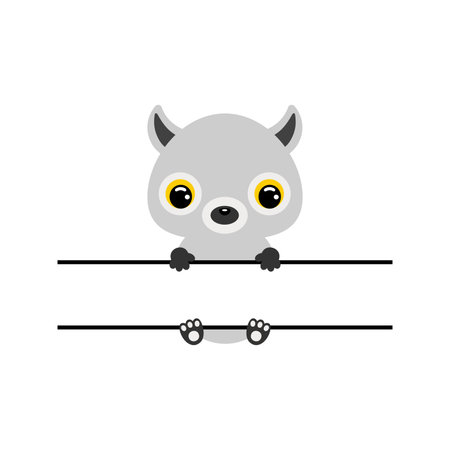 Cute lemur split monogram. Funny cartoon character for shirt, scrapbooking, greeting cards, baby shower, invitation. Bright colored childish stock vector illustrationのイラスト素材