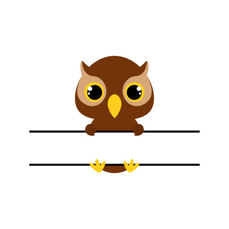 Cute owl split monogram. Funny cartoon character for shirt, scrapbooking, greeting cards, baby shower, invitation. Bright colored childish stock vector illustrationのイラスト素材