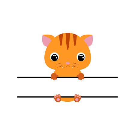 Cute cat split monogram. Funny cartoon character for shirt, scrapbooking, greeting cards, baby shower, invitation. Bright colored childish stock vector illustrationのイラスト素材