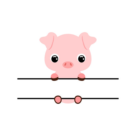 Cute pig split monogram. Funny cartoon character for shirt, scrapbooking, greeting cards, baby shower, invitation. Bright colored childish stock vector illustrationのイラスト素材