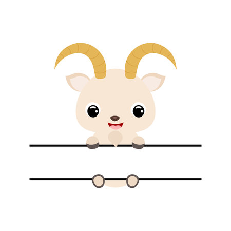 Cute goat split monogram. Funny cartoon character for shirt, scrapbooking, greeting cards, baby shower, invitation. Bright colored childish stock vector illustrationのイラスト素材