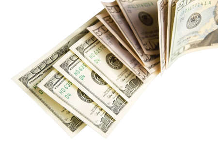 A batch of USA dollars isolated on the white backgroundの写真素材