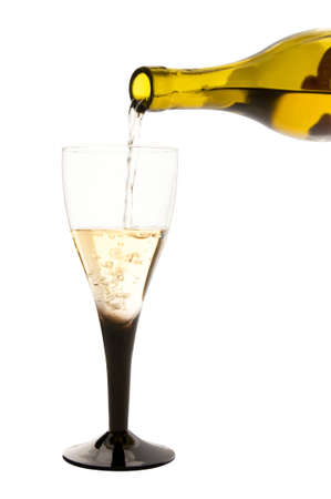Isolated glass of white wine and the bottleの写真素材