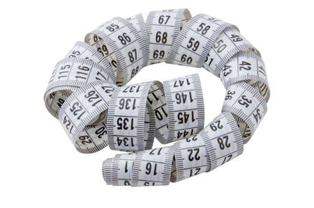 Twisted gray tape measure isolated