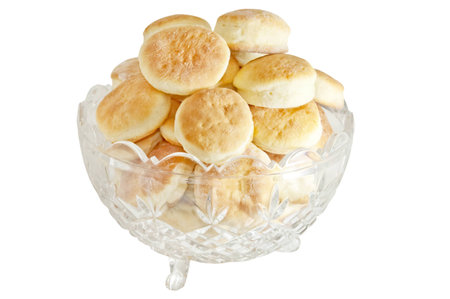 home made biscuits in cut glass isolatedの写真素材