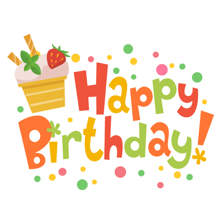 Happy birthday vector card with cute ice creamのイラスト素材