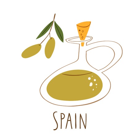Vector symbols of Spain. Bottle of olive oil.のイラスト素材