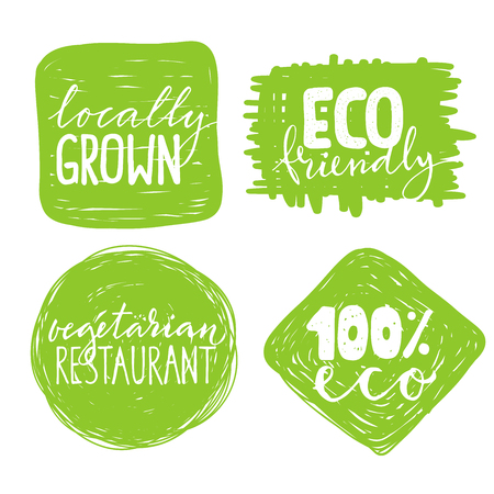 Set of four healthy food labels with lettering. Healthy food stickers.のイラスト素材