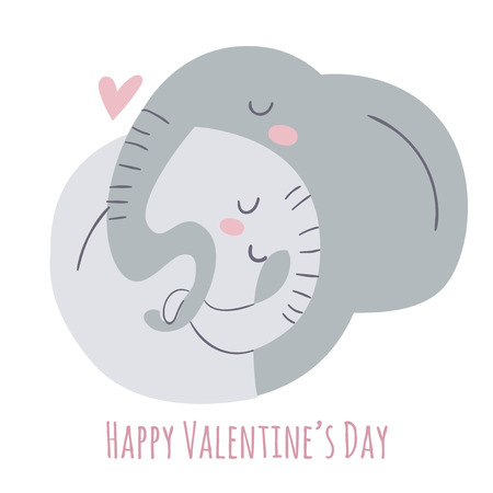 Vector flat style illustration with love and elephants.のイラスト素材