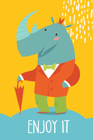 Cute vector card with wild animal rhinoのイラスト素材