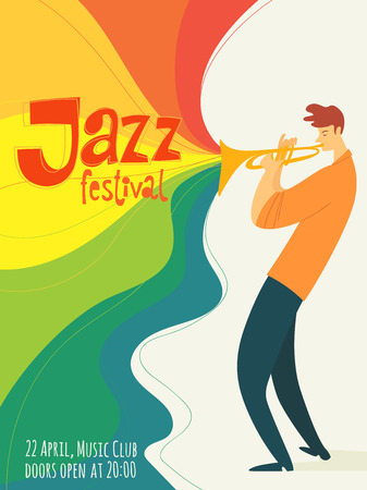 Vector jazz poster with trumpet jazz musicianのイラスト素材