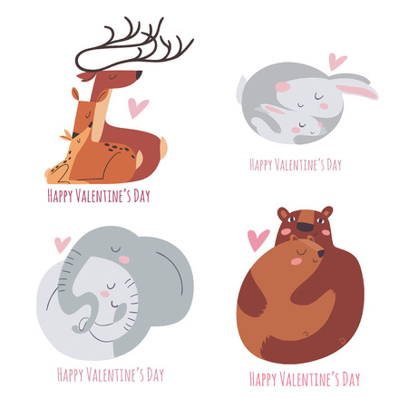 Vector flat style illustration with love and animals.のイラスト素材