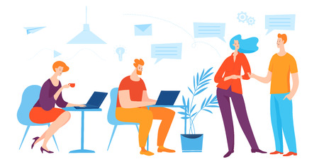 Vector illustration with business people planning working process and managing workのイラスト素材